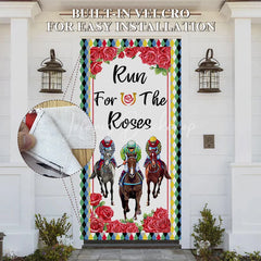 Lofaris Run For The Roses Door Cover Horse Racing and Red Kentucky Derby Party Decoration
