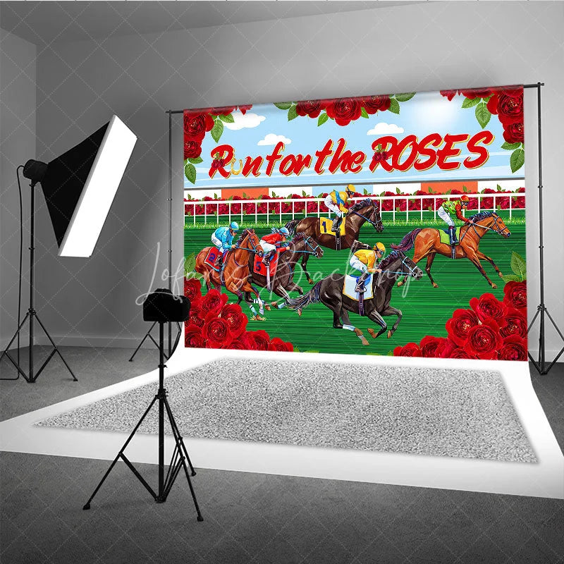 Lofaris Run for the Roses Horse Racing Backdrop Kentucky Derby Action and Floral Rose Frame Background