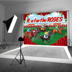 Lofaris Run for the Roses Horse Racing Backdrop Kentucky Derby Action and Floral Rose Frame Background
