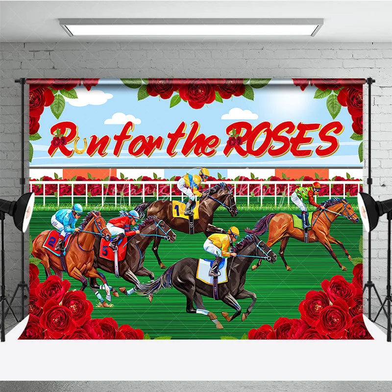 Lofaris Run for the Roses Horse Racing Backdrop Kentucky Derby Action and Floral Rose Frame Background