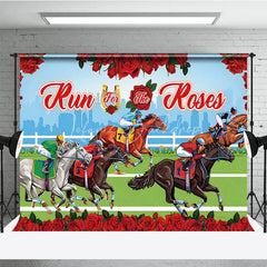 Lofaris Run for the Roses Kentucky Derby Backdrop Horse Racing Track and City Skyline Party Background