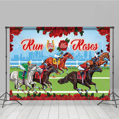 Lofaris Run for the Roses Kentucky Derby Backdrop Horse Racing Track and City Skyline Party Background