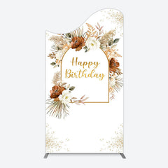Lofaris Rural Boho Floral Gold Happy Birthday Arch Backdrop