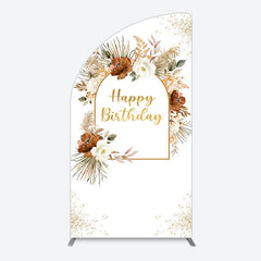 Lofaris Rural Boho Floral Gold Happy Birthday Arch Backdrop
