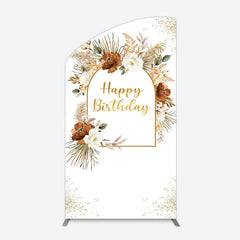 Lofaris Rural Boho Floral Gold Happy Birthday Arch Backdrop