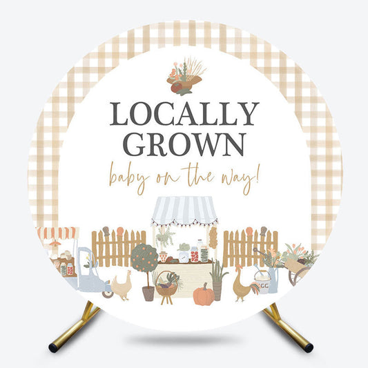 Lofaris Rural Locally Grown Plaid Round Baby Shower Backdrop