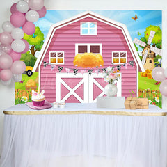 Lofaris Rural Pink Barn Door Farm Happy Birthday Backdrop