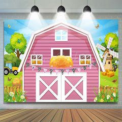 Lofaris Rural Pink Barn Door Farm Happy Birthday Backdrop