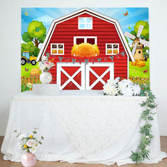 Lofaris Rural Red Barn Door Farm Happy Birthday Backdrop