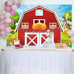 Lofaris Rural Red Barn Door Farm Happy Birthday Backdrop