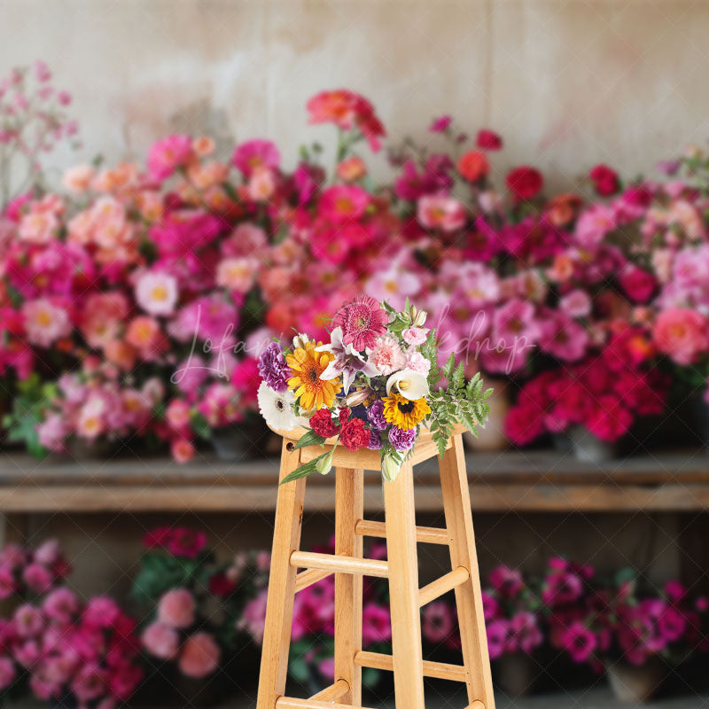 Lofaris Rural Wall Bright Pink Flower Pots Photo Backdrop