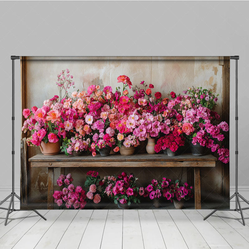 Lofaris Rural Wall Bright Pink Flower Pots Photo Backdrop