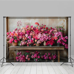 Lofaris Rural Wall Bright Pink Flower Pots Photo Backdrop