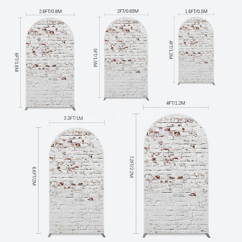 Lofaris Rural White Reddish Retro Brick Wall Arch Backdrop
