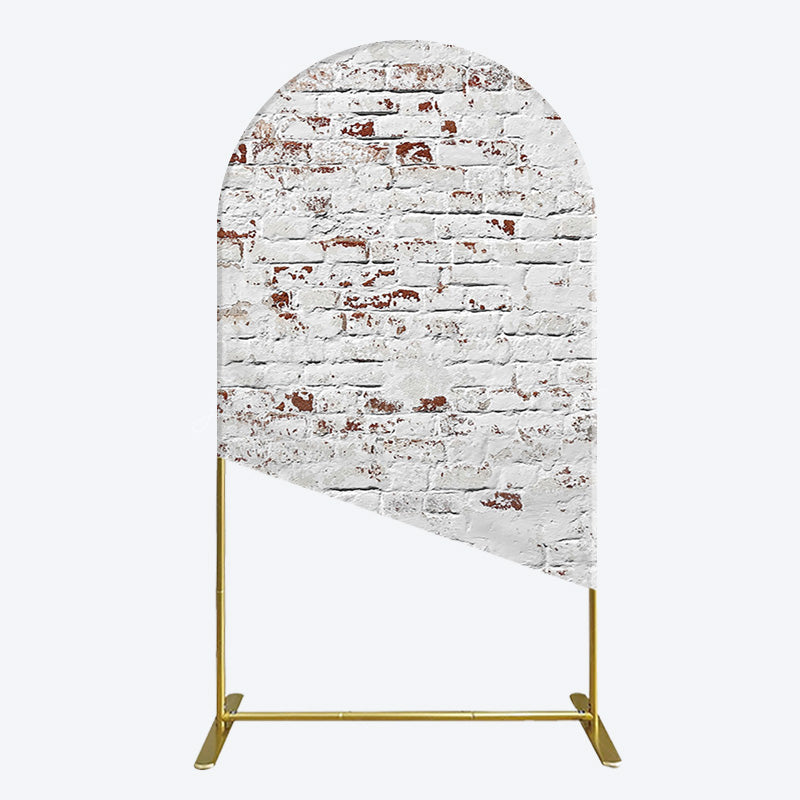 Lofaris Rural White Reddish Retro Brick Wall Arch Backdrop