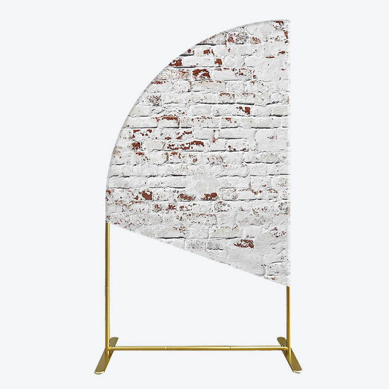 Lofaris Rural White Reddish Retro Brick Wall Half Moon Arch Backdrop