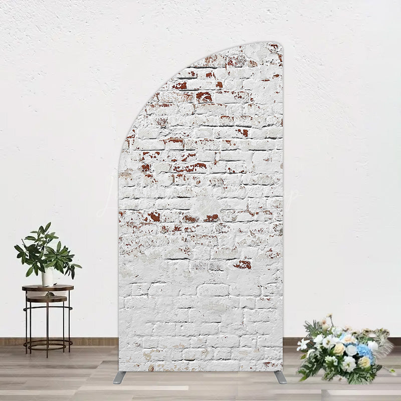 Lofaris Rural White Reddish Retro Brick Wall Half Moon Arch Backdrop