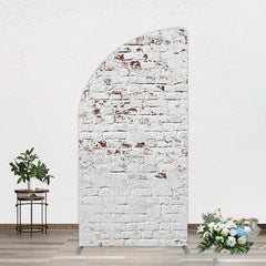 Lofaris Rural White Reddish Retro Brick Wall Half Moon Arch Backdrop