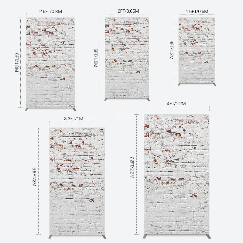 Lofaris Rural White Reddish Retro Brick Wall Rectangle Backdrop