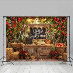 Lofaris Rustic Apple Orchard Photography Backdrop with Freshly Baked Pies Autumn Harvest Farm Stand Decor