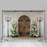 Lofaris Rustic Arched Door Photography Backdrop White Brick Wall and Vintage Lanterns Boho Wedding Ceremony Photo Prop