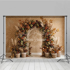 Lofaris Rustic Autumn Floral Arch Photography Backdrop with Fall Foliage and Pampas Grass Elegant Harvest Celebration Decor