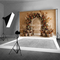 Lofaris Rustic Autumn Floral Arch Photography Backdrop with Fall Foliage and Pampas Grass Elegant Harvest Celebration Decor