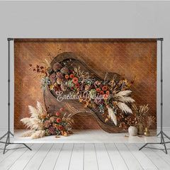 Lofaris Rustic Autumn Floral Photography Backdrop with Pampas Grass and Textured Wall Elegant Fall Season Decor