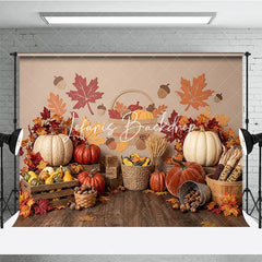 Lofaris Rustic Autumn Harvest Photography Backdrop with Pumpkins and Fall Leaves perfect for Thanksgiving Decor
