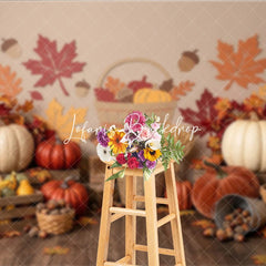 Lofaris Rustic Autumn Harvest Photography Backdrop with Pumpkins and Fall Leaves perfect for Thanksgiving Decor