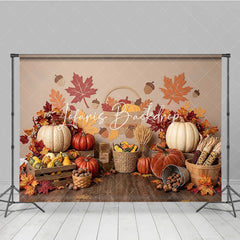 Lofaris Rustic Autumn Harvest Photography Backdrop with Pumpkins and Fall Leaves perfect for Thanksgiving Decor