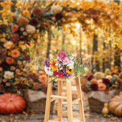Lofaris Rustic Autumn Leaves and Floral Arch Photography Backdrop with Pumpkins Baskets Fall Harvest Decor