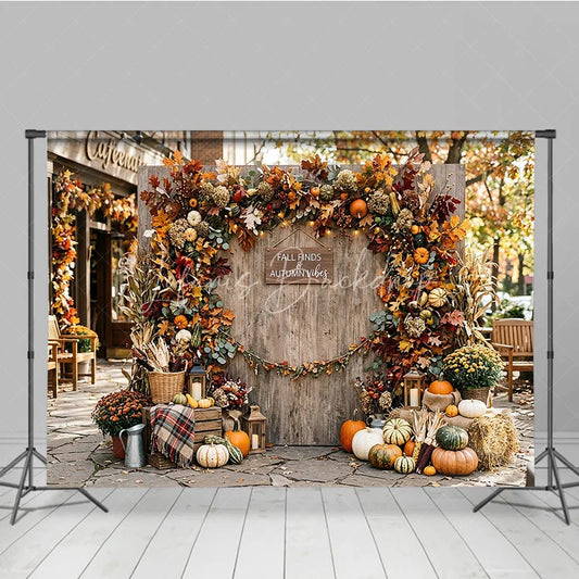 Lofaris Rustic Autumn Leaves and Pumpkins Photography Backdrop Fall Finds Vibes Wood Wall Decor