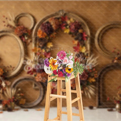 Lofaris Rustic Autumn Photography Backdrop with Vintage Golden Frames Fall Leaves Pinecones and Wheat for Seasonal Portraits