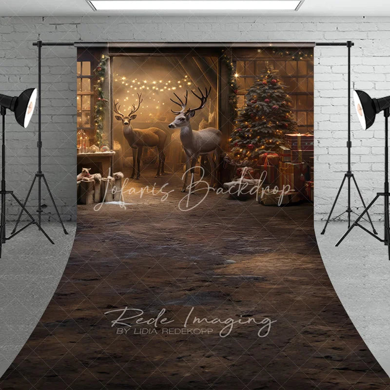 Lofaris Rustic Barn Christmas Sweep Backdrop Reindeer Tree Gift Photography Background Farmhouse Animal Winter Holiday Party Decoration