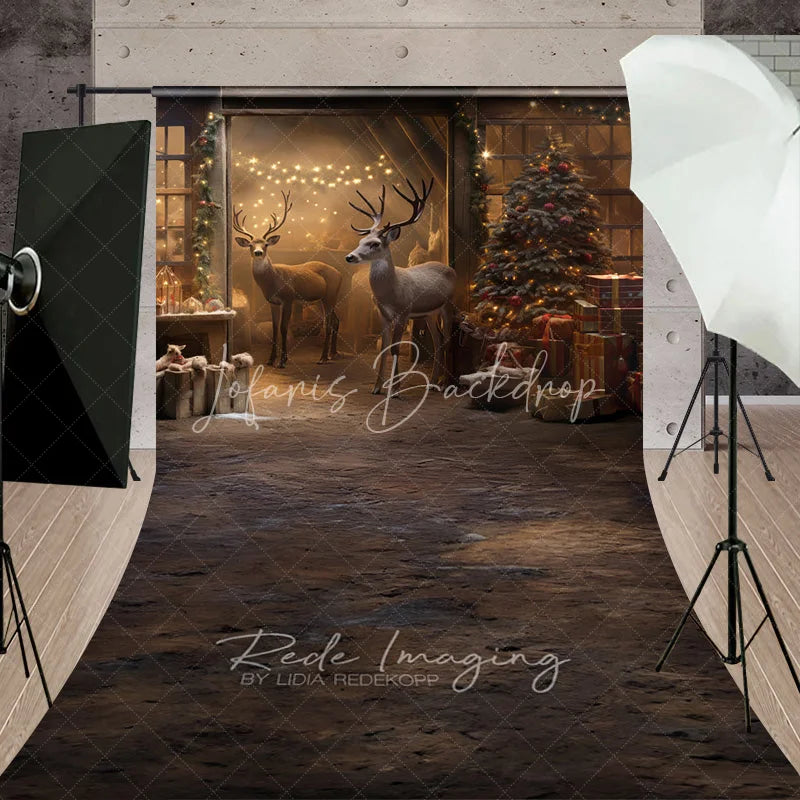 Lofaris Rustic Barn Christmas Sweep Backdrop Reindeer Tree Gift Photography Background Farmhouse Animal Winter Holiday Party Decoration