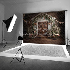 Lofaris Rustic Barn Wooden Door Photography Backdrop with Floral Decor Shabby Chic Farmhouse Style for Wedding or Baby Shower