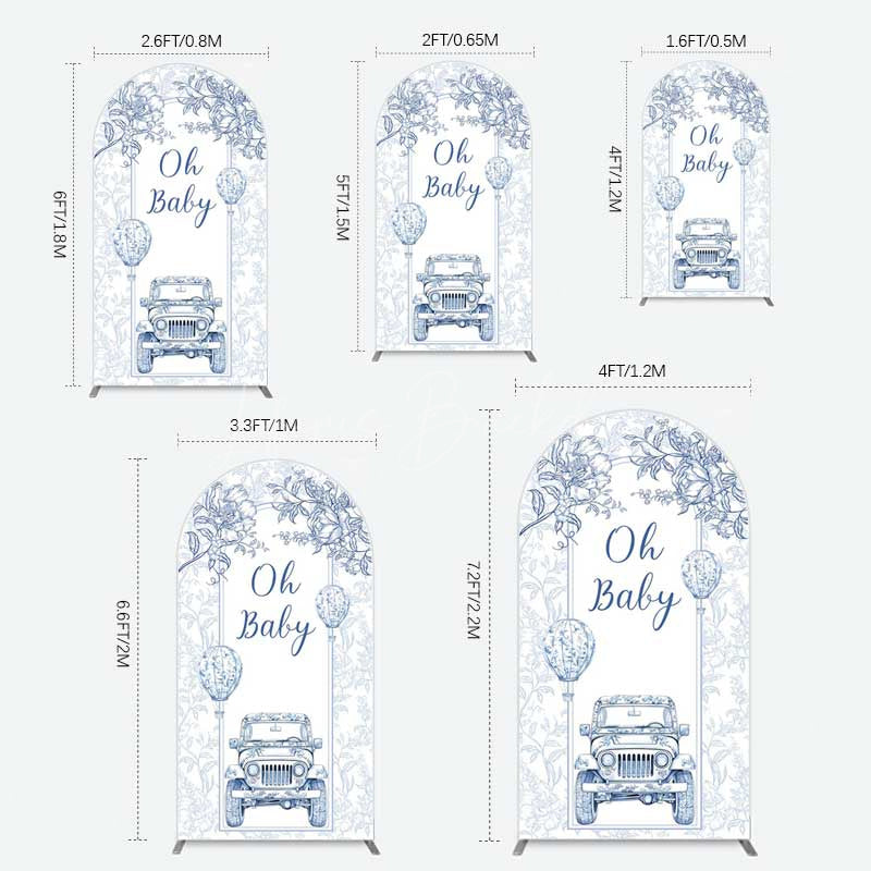 Lofaris Rustic Blue Floral Truck Baby Shower Arch Backdrop