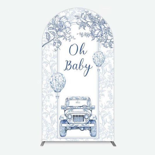 Lofaris Rustic Blue Floral Truck Baby Shower Arch Backdrop