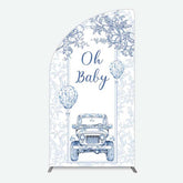 Lofaris Rustic Blue Floral Truck Baby Shower Half Moon Arch Backdrop