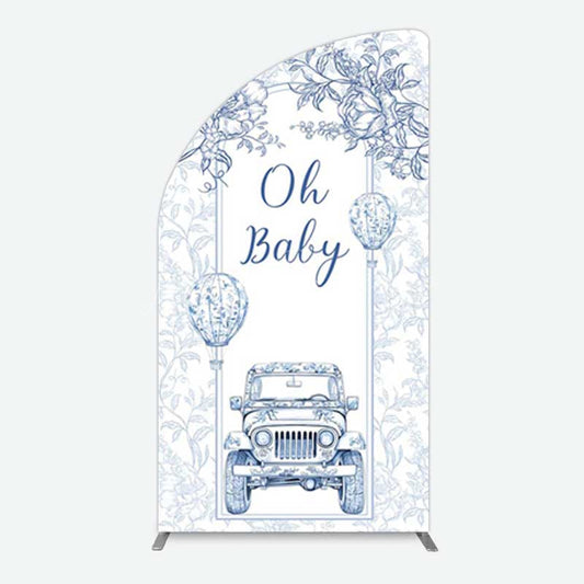 Lofaris Rustic Blue Floral Truck Baby Shower Half Moon Arch Backdrop