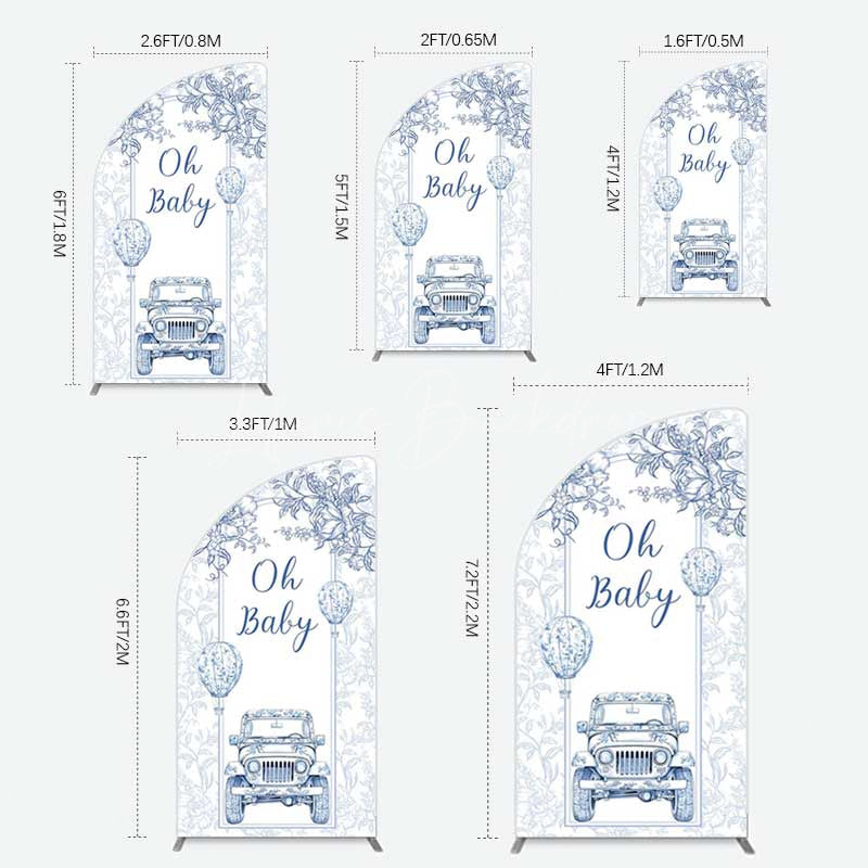 Lofaris Rustic Blue Floral Truck Baby Shower Half Moon Arch Backdrop