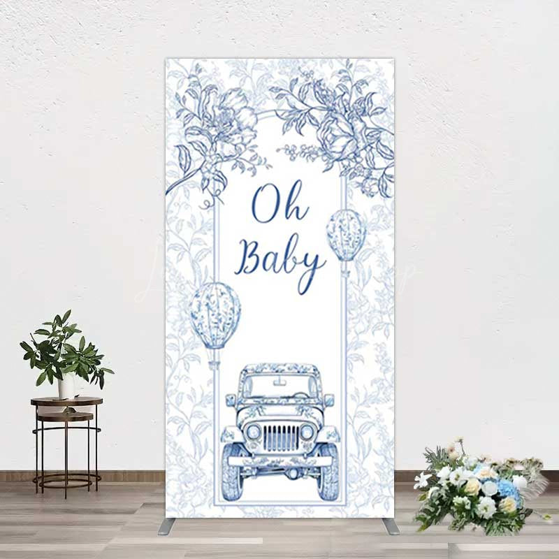 Lofaris Rustic Blue Floral Truck Baby Shower Rectangle Backdrop