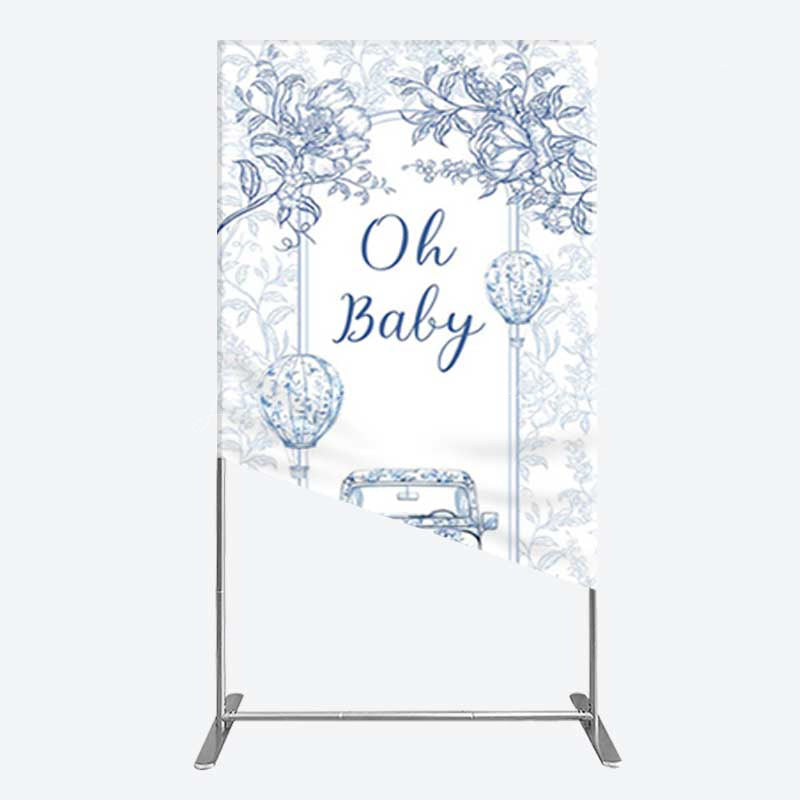 Lofaris Rustic Blue Floral Truck Baby Shower Rectangle Backdrop