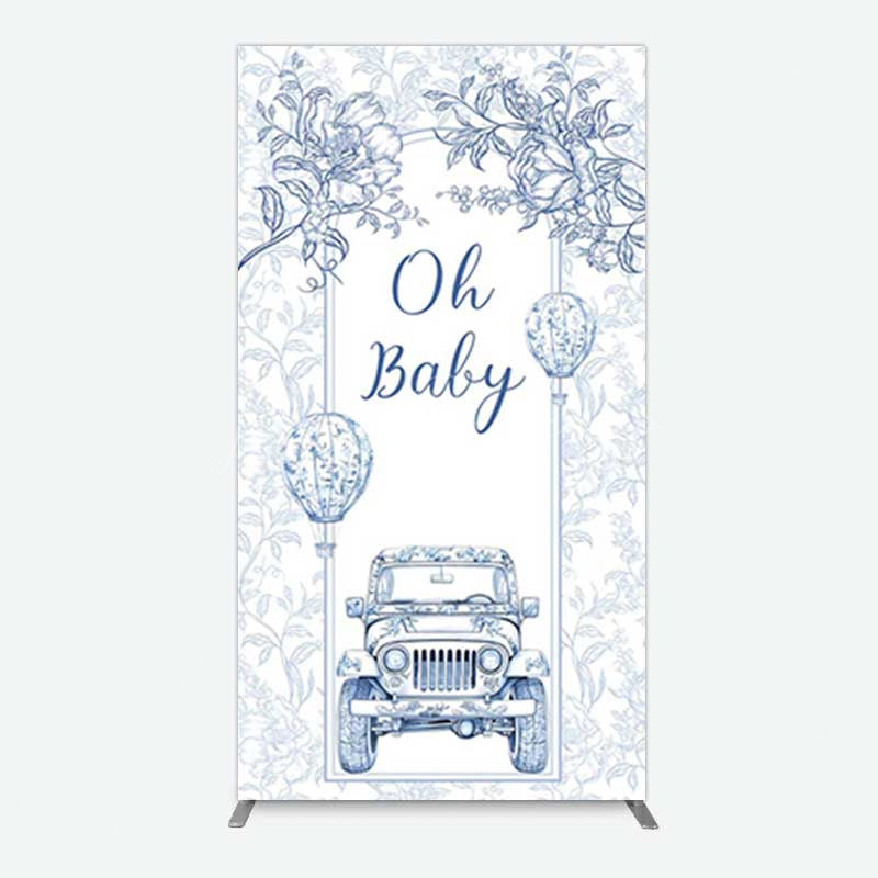 Lofaris Rustic Blue Floral Truck Baby Shower Rectangle Backdrop