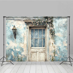 Lofaris Rustic Blue Wall and Door Retro Backdrop Vintage Garden Entrance Photography Background