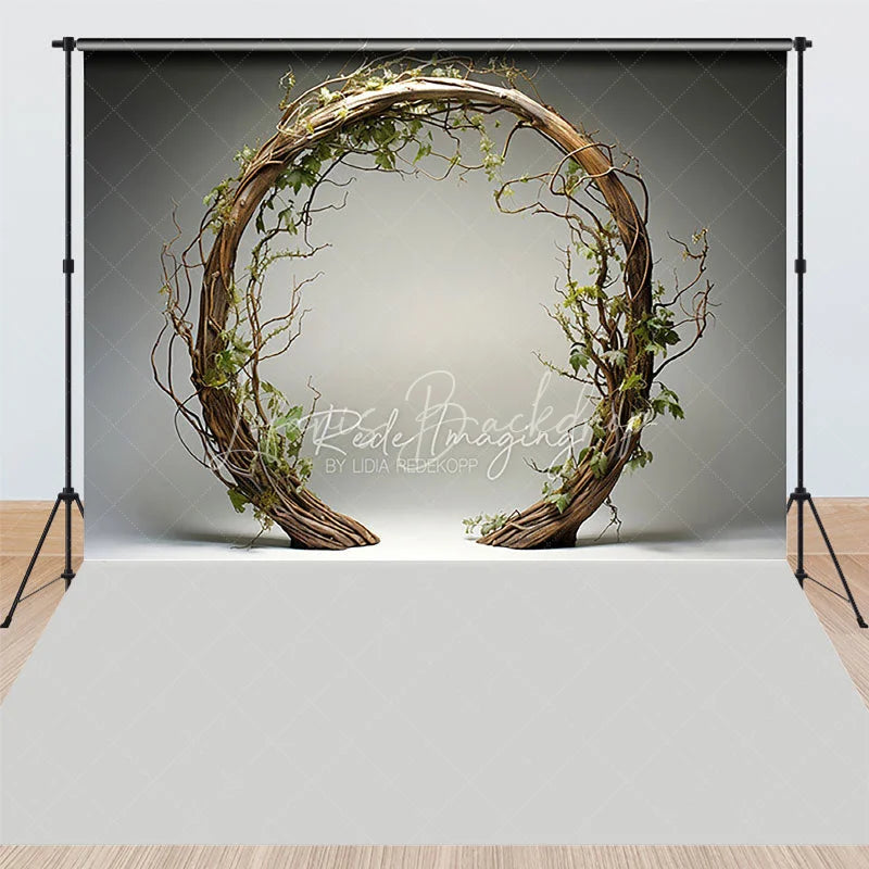Lofaris Rustic Branch Wreath and Green Leaves Combo Set Backdrop Natural Circular Arch Photography Background