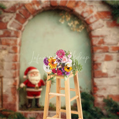 Lofaris Rustic Brick Wall Christmas Backdrop Santa Figurine Arch Photography Background Vintage Lantern Holiday Party Prop