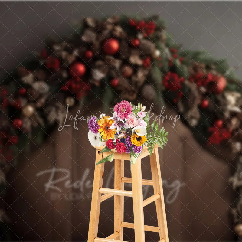 Lofaris Rustic Brown Headboard Christmas Backdrop Pinecone Garland Bed Background Cozy Winter Bedroom Holiday Party Decoration