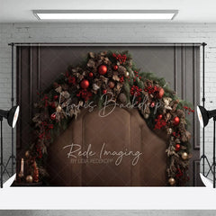 Lofaris Rustic Brown Headboard Christmas Backdrop Pinecone Garland Bed Background Cozy Winter Bedroom Holiday Party Decoration